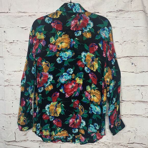 Vintage Carole Little Women's 12 Floral Long Sleeve Blouse Button Front Shirt - Picture 2 of 7